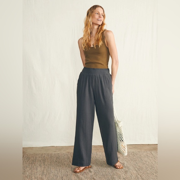 Faherty Pants - Faherty Dream Cotton Gauze Wide Leg Pant EUC